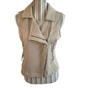 NEW Peyton Jensen Vest Small Beige Sleeveless Jacket Cotton Spandex Y2K Zip-Up